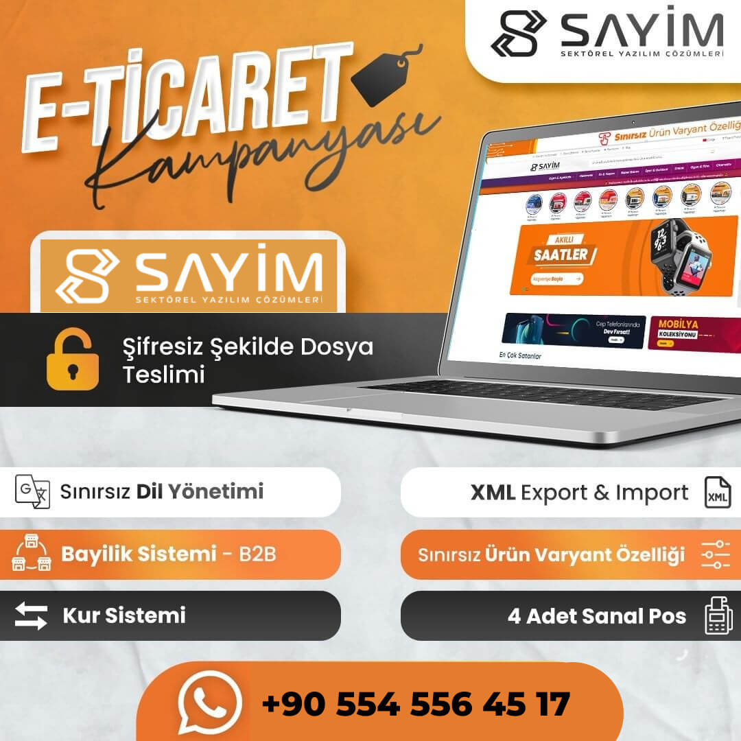 Sayim Gate E-Ticaret Yazılımı <br>(Bayi Sistemi b2b + Dil + Kur + Xml)